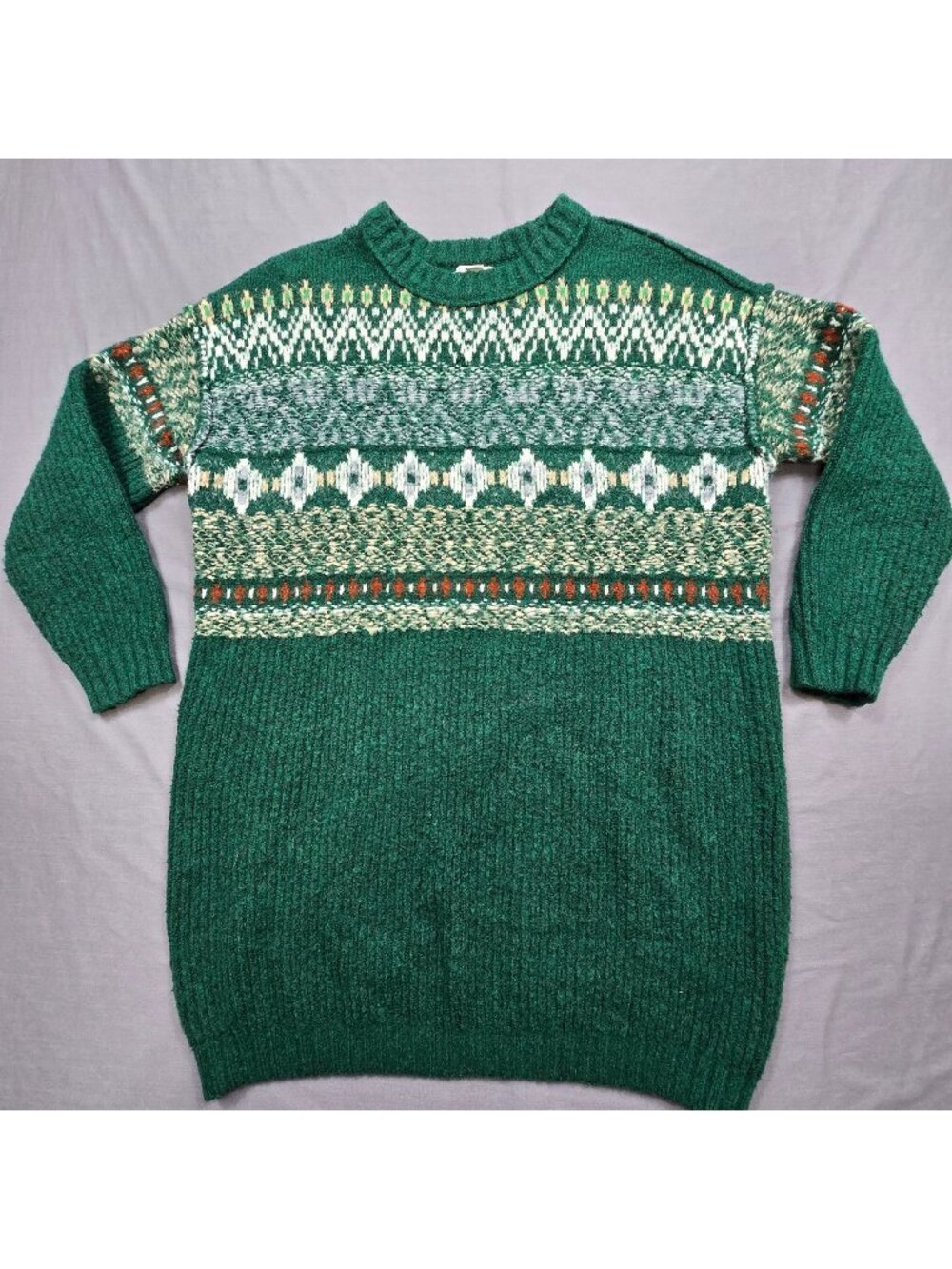 American Eagle Medium Sweater Dress Green Nordic Knit Crew Neck